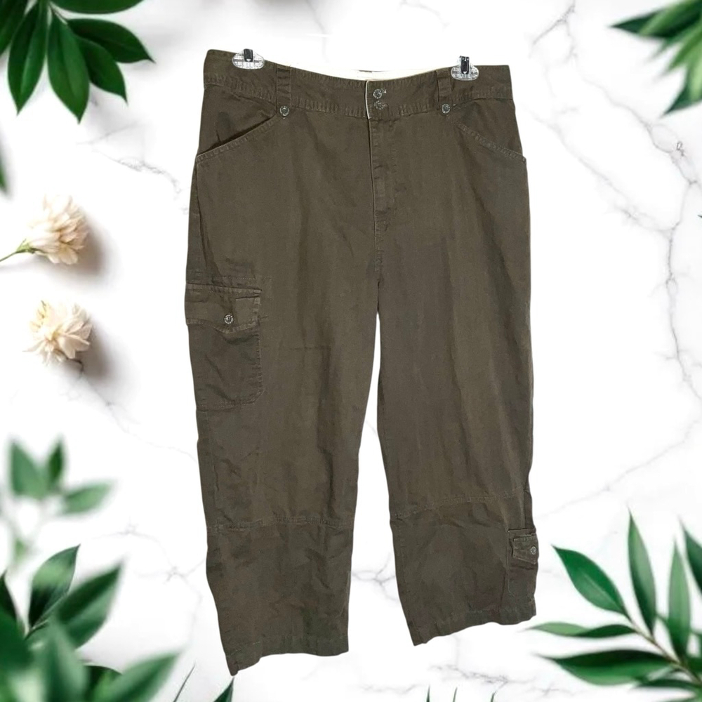 Bill Blass Brown Cargo Cotton Capris w Button Pockets Women Size 14